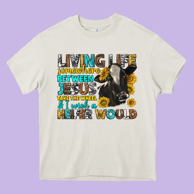Living Life Somewhere Between Jesus Heavy Core Tee Designed By Texasbilliewilder