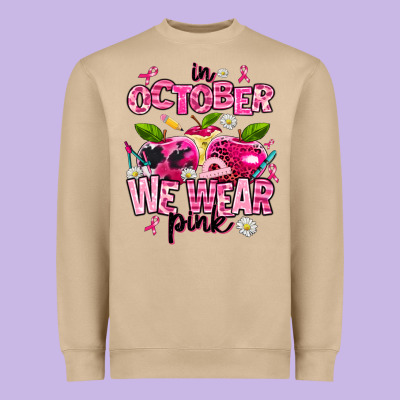 In October We Wear Pink Teachers Heavyweight Sweatshirt Designed By Adodesignshop
