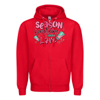 Red season everything with love Zipper Hoodie - MaliasSmallBusiness