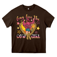 Chocolate Brown long live the cowgirl Heavy Core Tee - texasbilliewilder
