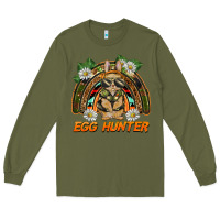 Army Green easter egg hunter  rabbit rainbow Long Sleeve Tee - BarkalooDesign