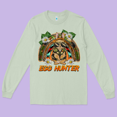 Easter Egg Hunter  Rabbit Rainbow Long Sleeve Tee Designed By Barkaloodesign