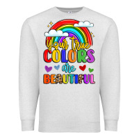 Oatmeal Heather name vibrant positivity rainbow art Premium Sweatshirt - LillyAllenDesigns