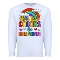 White name vibrant positivity rainbow art Premium Sweatshirt - LillyAllenDesigns