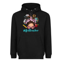 Black Best Teacher Messy Bun Bbs Heavyweight Hoodie - BundleAndBundleShop