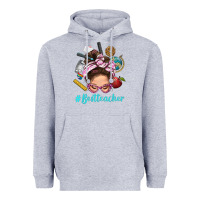 Heather Grey Best Teacher Messy Bun Bbs Heavyweight Hoodie - BundleAndBundleShop