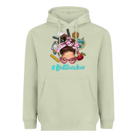 Matcha Best Teacher Messy Bun Bbs Heavyweight Hoodie - BundleAndBundleShop
