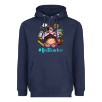 Navy Best Teacher Messy Bun Bbs Heavyweight Hoodie - BundleAndBundleShop