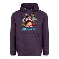 Plum Best Teacher Messy Bun Bbs Heavyweight Hoodie - BundleAndBundleShop