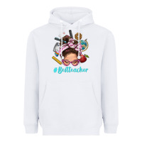 White Best Teacher Messy Bun Bbs Heavyweight Hoodie - BundleAndBundleShop