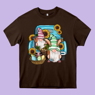 Heavy Core Tee Easter Gnomes Egg Sunflowers Truck