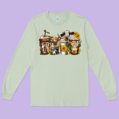 Cows Coffee Cups Long Sleeve Tee Designed By Jasminsmagicworld