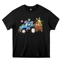 Black Happy Easter Tractor with Bunny Flowers and Carrot Heavy Core Tee - RanaPortraitStore