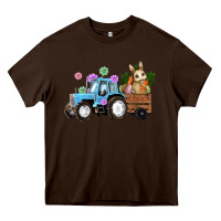 Chocolate Brown Happy Easter Tractor with Bunny Flowers and Carrot Heavy Core Tee - RanaPortraitStore
