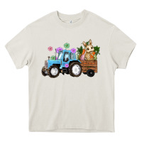 Cream Happy Easter Tractor with Bunny Flowers and Carrot Heavy Core Tee - RanaPortraitStore