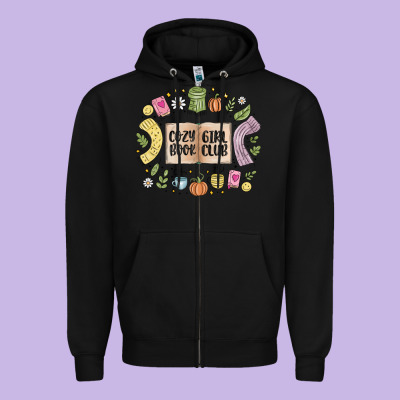 Cozy Book Girl Club Zipper Hoodie Designed By Maliassmallbusiness
