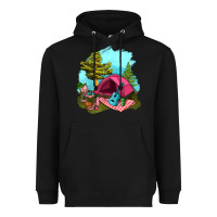 Black Glamping Camp And Pink Tent Heavyweight Hoodie - BundleAndBundleShop