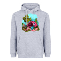 Heather Grey Glamping Camp And Pink Tent Heavyweight Hoodie - BundleAndBundleShop