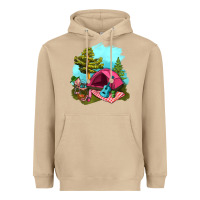 Mushroom Glamping Camp And Pink Tent Heavyweight Hoodie - BundleAndBundleShop