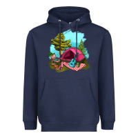 Navy Glamping Camp And Pink Tent Heavyweight Hoodie - BundleAndBundleShop