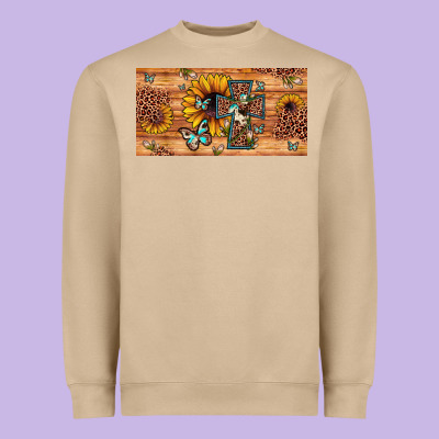 Leopard Cross Butterfly Sunflower Heavyweight Sweatshirt Designed By Jahusdesignshop