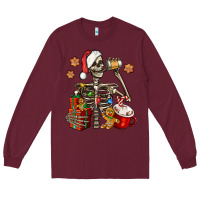 Burgundy christmas skeleton coffee Long Sleeve Tee - Jasminsmagicworld