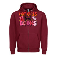 Burgundy hot girls read books Zipper Hoodie - MaliasSmallBusiness