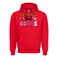 Red hot girls read books Zipper Hoodie - MaliasSmallBusiness