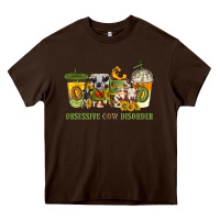 Chocolate Brown Obsessive cow disorder coffee cups Heavy Core Tee - texasbilliewilder