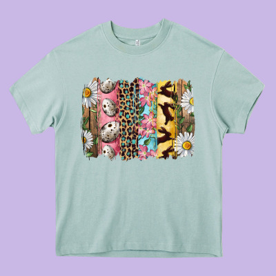 Heavy Core Tee Easter Brushstroke With Quail Eggs Daisy And Bunny