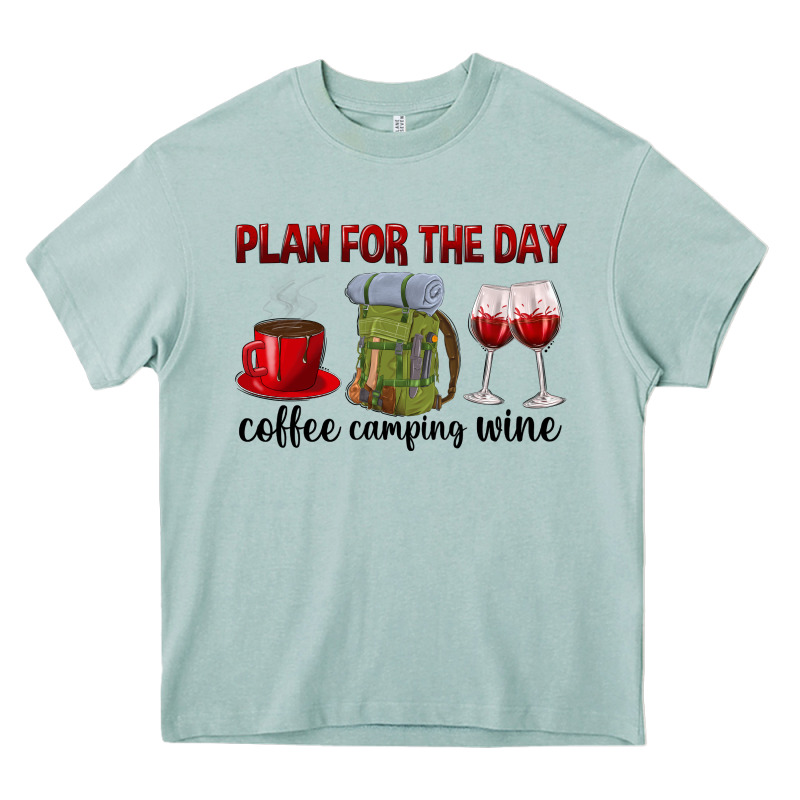 Plan For The Day Coffee Camping Wine Heavy Core Tee by texasbilliewilder | Teevron