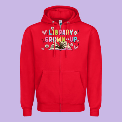 Library Grown Up Zipper Hoodie Designed By Maliassmallbusiness