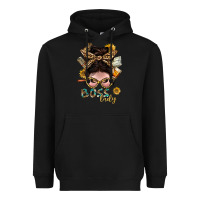 Black Western Messy Bun Boss Lady With Money Heavyweight Hoodie - BundleAndBundleShop
