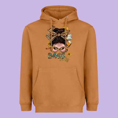 Western Messy Bun Boss Lady With Money Heavyweight Hoodie Designed By Bundleandbundleshop