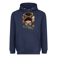 Navy Western Messy Bun Boss Lady With Money Heavyweight Hoodie - BundleAndBundleShop