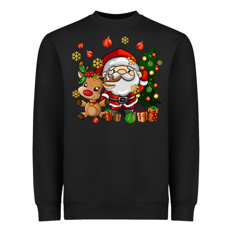 Santa And Reindeer Heavyweight Sweatshirt by AdoDesignShop | Teevron
