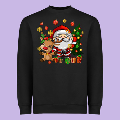Santa And Reindeer Heavyweight Sweatshirt Designed By Adodesignshop