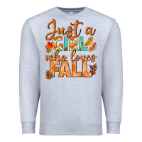 Heather Grey just a girl who loves fall Premium Sweatshirt - BundleAndBundleShop