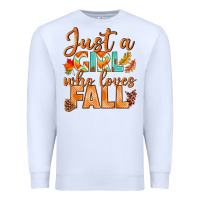 White just a girl who loves fall Premium Sweatshirt - BundleAndBundleShop