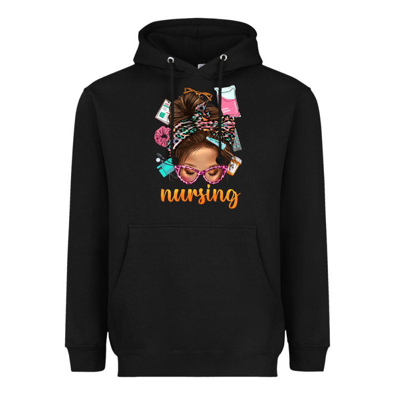 Messy Bun Nursing With Leopard Glasses Bbs Heavyweight Hoodie by BundleAndBundleShop | Teevron