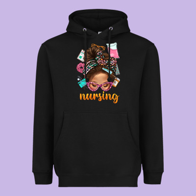 Messy Bun Nursing With Leopard Glasses Bbs Heavyweight Hoodie Designed By Bundleandbundleshop