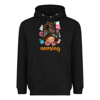 Black Messy Bun Nursing With Leopard Glasses Bbs Heavyweight Hoodie - BundleAndBundleShop