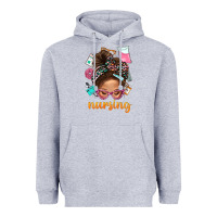 Heather Grey Messy Bun Nursing With Leopard Glasses Bbs Heavyweight Hoodie - BundleAndBundleShop
