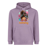 Lavender Messy Bun Nursing With Leopard Glasses Bbs Heavyweight Hoodie - BundleAndBundleShop