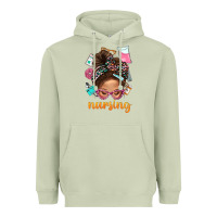 Matcha Messy Bun Nursing With Leopard Glasses Bbs Heavyweight Hoodie - BundleAndBundleShop