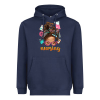 Navy Messy Bun Nursing With Leopard Glasses Bbs Heavyweight Hoodie - BundleAndBundleShop