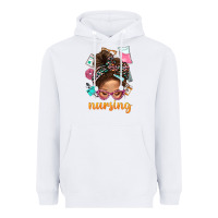 White Messy Bun Nursing With Leopard Glasses Bbs Heavyweight Hoodie - BundleAndBundleShop