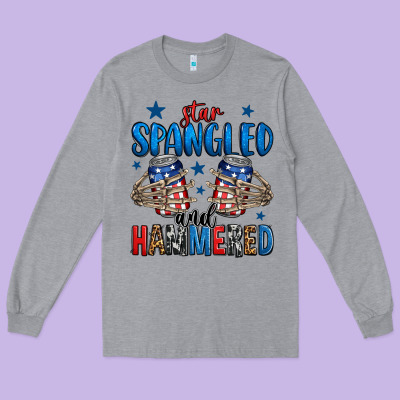 Star Spangled And Hammered Skeleton Hand Long Sleeve Tee Designed By Jasminsmagicworld