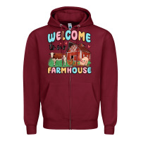 Burgundy welcome to our farmhouse Zipper Hoodie - MaliasSmallBusiness