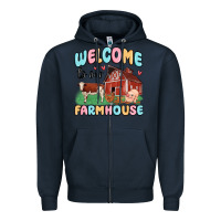 Navy welcome to our farmhouse Zipper Hoodie - MaliasSmallBusiness